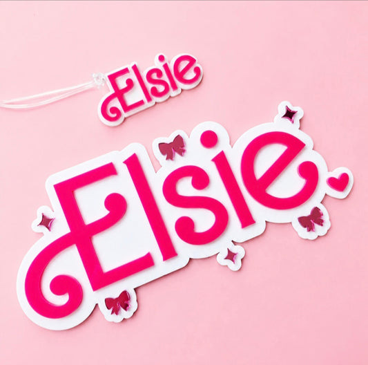 Pink girl inspired name plaque 2D